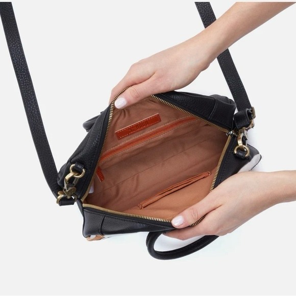 Hobo Sheila Small Mini Cow Print Hair On Leather Satchel, Black/Brown, NWT - Picture 3 of 11